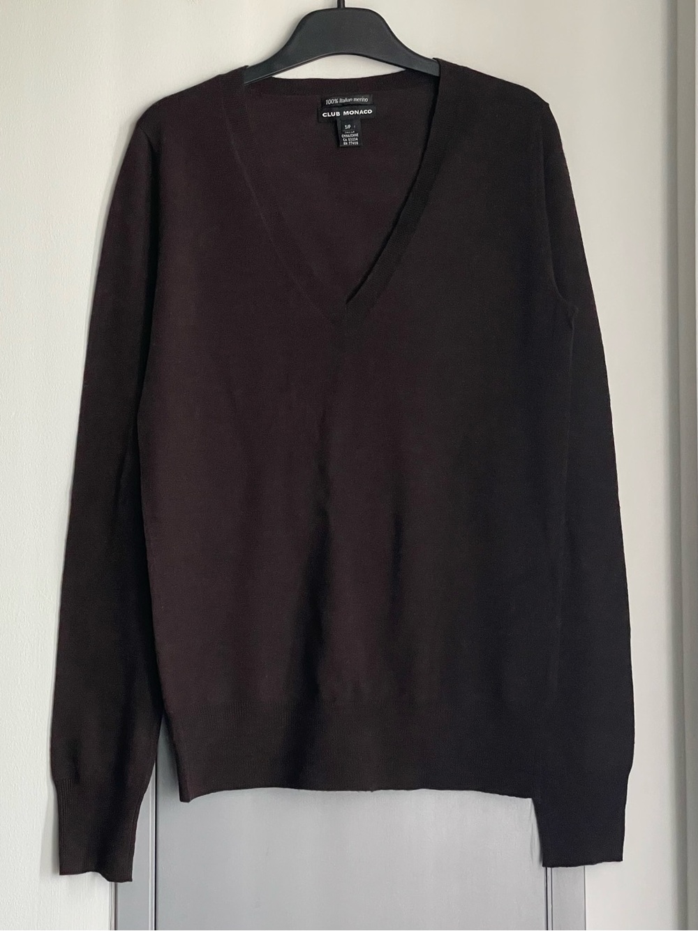 CLUB MONACO Rich Brown 100% Merino Wool V-Neck Sweater